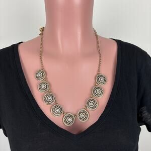 J. Crew Statement Necklace Gold Medallion rhinestone preppy Y2K chunky